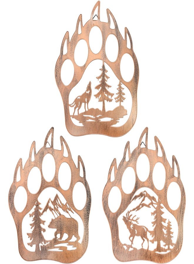 KH866 Metal Bear Paw Wall Decor Rustic Wildlife Art Hanging with Deer Bear Wolf Forest Pine Tree Cabin Lodge Hunting Wall Decoration Laser Cut 3D Artwork for Living Room Bedroom Bathroom Indoor Outdoor - Image 1